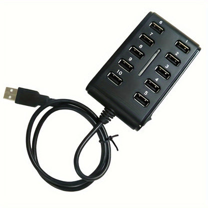 Portable USB Hub - Dual Row, 10-Port ABS Plastic with Switch for Work and Home