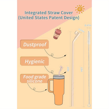 13 Inch Silicone Straw Replacement Pack - 6 Reusable Bent Straws with Covers and Cleaning Brush, Compatible with 30 oz and 40 oz Tumblers