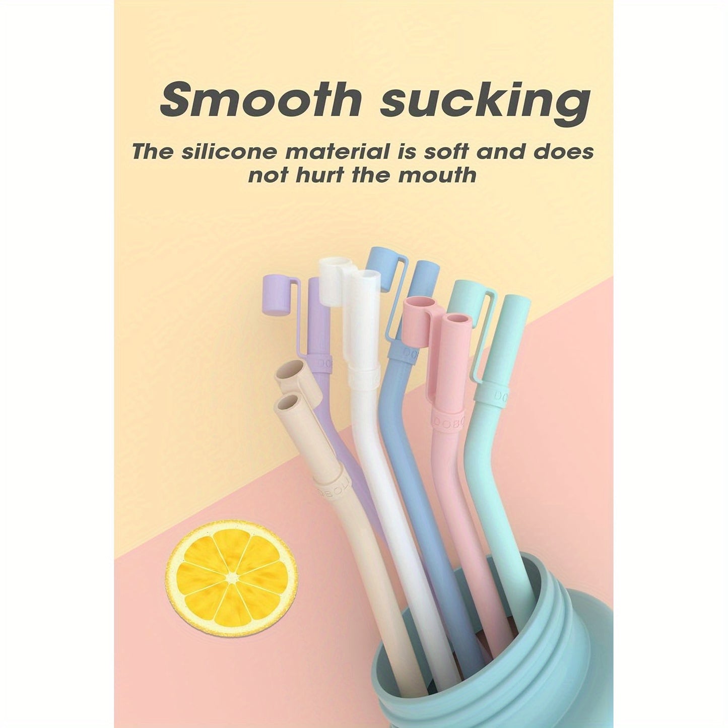 13 Inch Silicone Straw Replacement Pack - 6 Reusable Bent Straws with Covers and Cleaning Brush, Compatible with 30 oz and 40 oz Tumblers