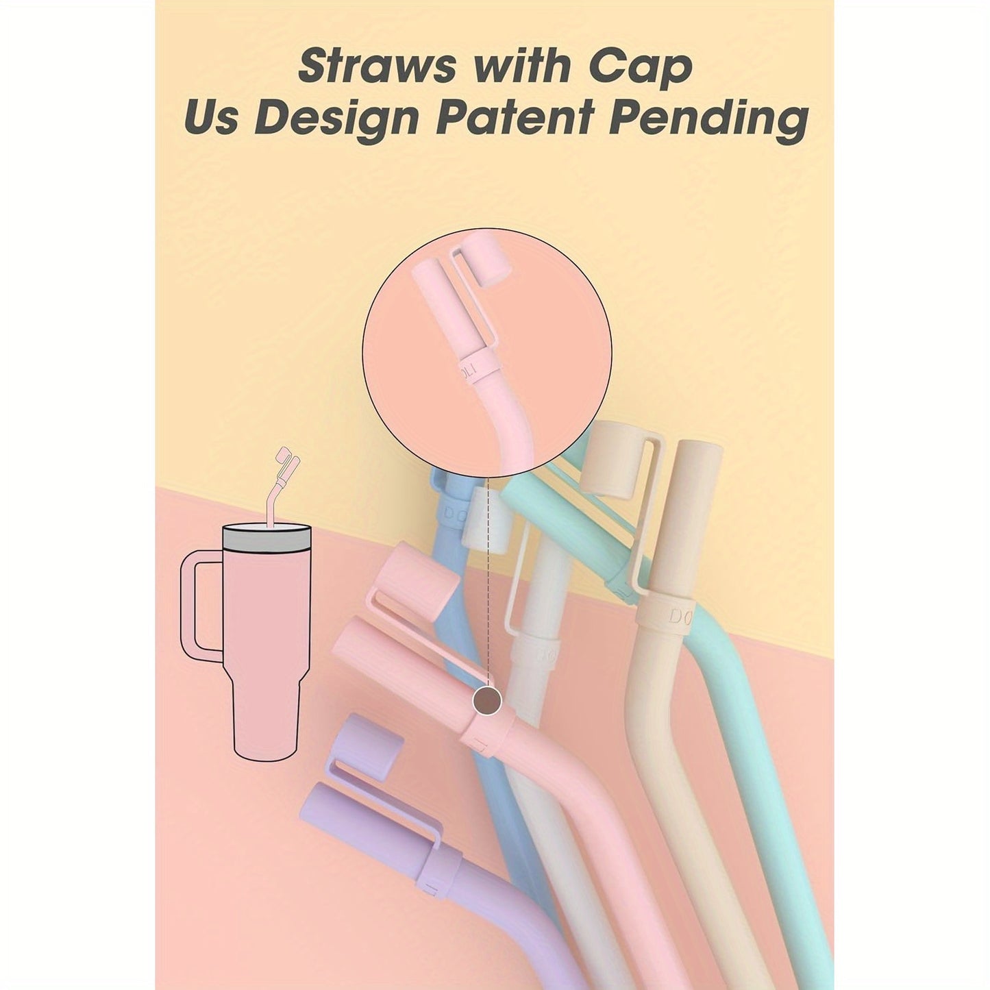 13 Inch Silicone Straw Replacement Pack - 6 Reusable Bent Straws with Covers and Cleaning Brush, Compatible with 30 oz and 40 oz Tumblers