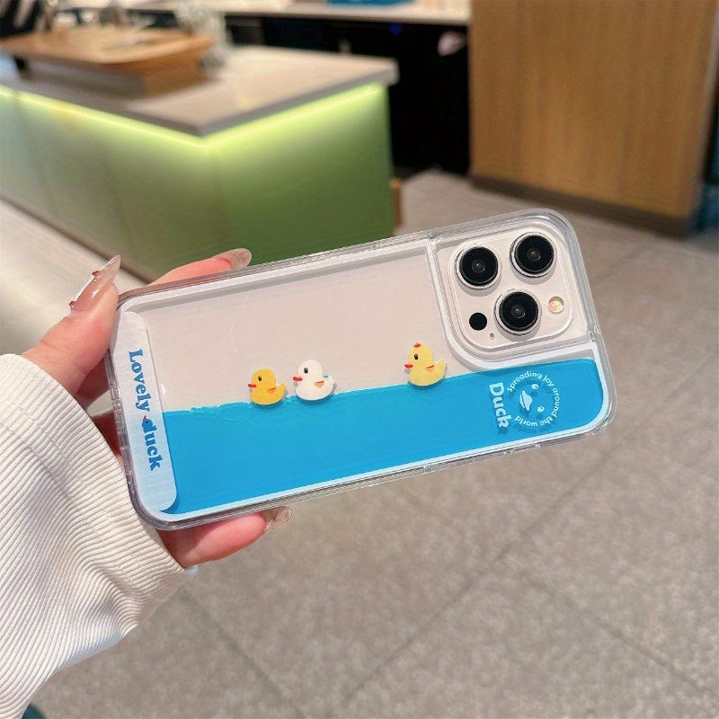 Floating Duck Liquid Flow Phone Case - Anti-Fall Protective Case for iPhone 15/14/13/12 | Suitable for Apple 15 Pro Max | Simple and Fresh Design