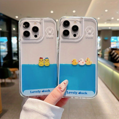 Floating Duck Liquid Flow Phone Case - Anti-Fall Protective Case for iPhone 15/14/13/12 | Suitable for Apple 15 Pro Max | Simple and Fresh Design