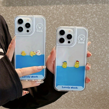 Floating Duck Liquid Flow Phone Case - Anti-Fall Protective Case for iPhone 15/14/13/12 | Suitable for Apple 15 Pro Max | Simple and Fresh Design