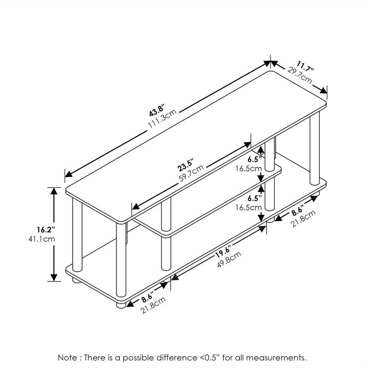 Up to 50" 3-Tier Entertainment Stand - TV Wall & Ceiling Mounts - No Tools Assembly, Stylish Design, Functional for Any Room - 11.7 x 43.8 x 16.2 inches