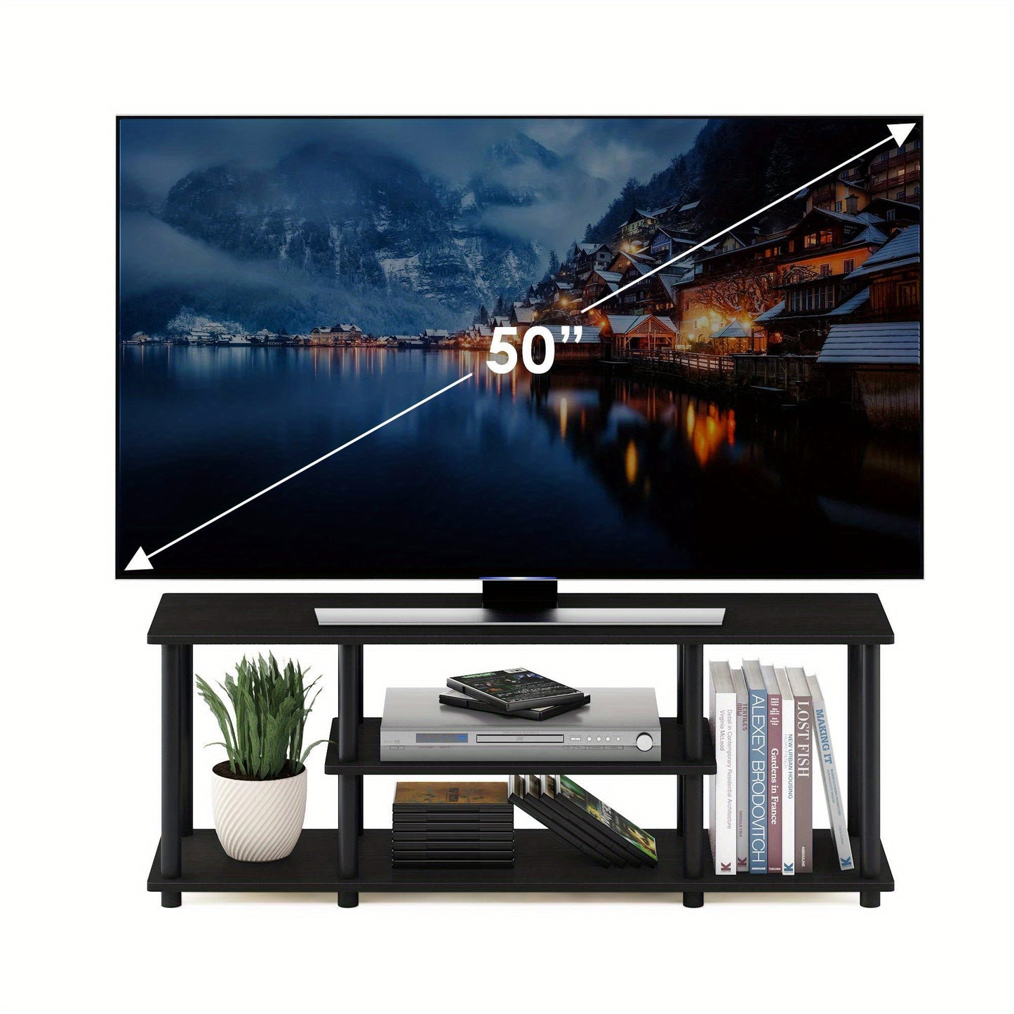 Up to 50" 3-Tier Entertainment Stand - TV Wall & Ceiling Mounts - No Tools Assembly, Stylish Design, Functional for Any Room - 11.7 x 43.8 x 16.2 inches