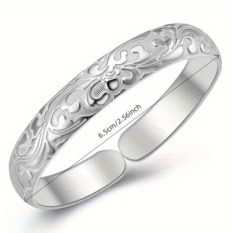925 Sterling Silver Retro Floral Open Bracelet – 10g, Versatile DIY Jewelry for Charms, Easy-to-Wear Fashion Gift