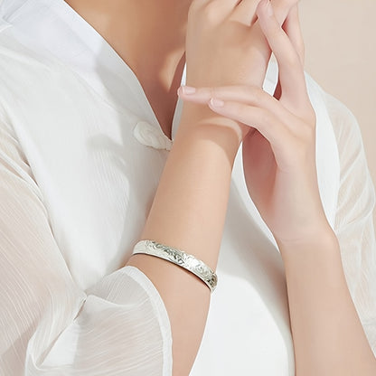 925 Sterling Silver Retro Floral Open Bracelet – 10g, Versatile DIY Jewelry for Charms, Easy-to-Wear Fashion Gift