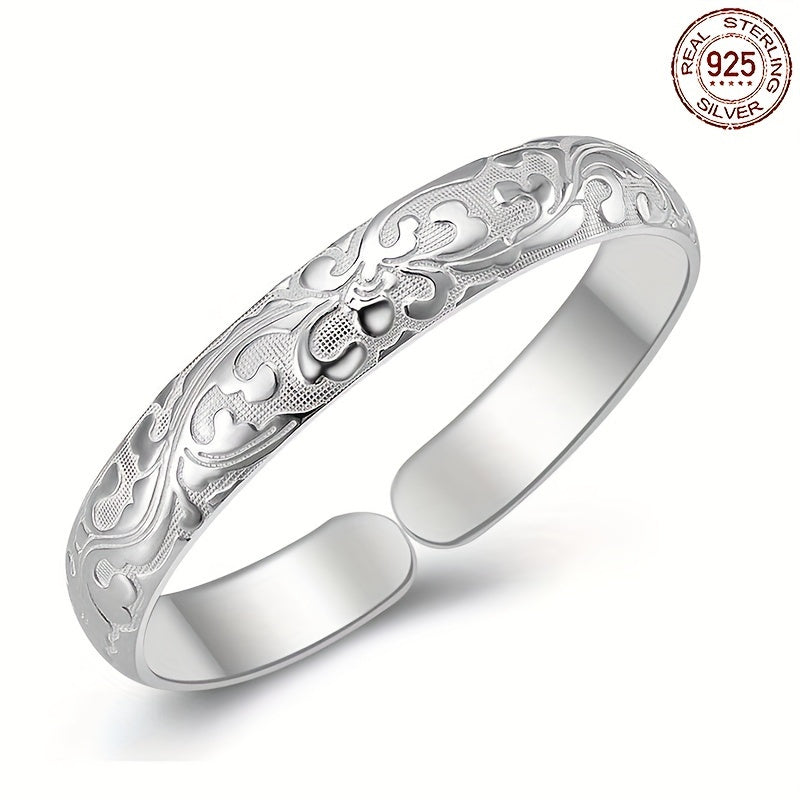 925 Sterling Silver Retro Floral Open Bracelet – 10g, Versatile DIY Jewelry for Charms, Easy-to-Wear Fashion Gift
