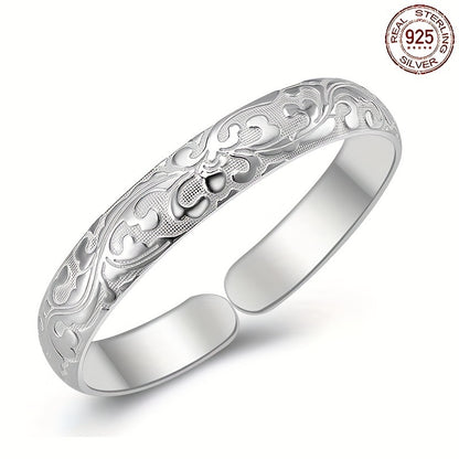 925 Sterling Silver Retro Floral Open Bracelet – 10g, Versatile DIY Jewelry for Charms, Easy-to-Wear Fashion Gift