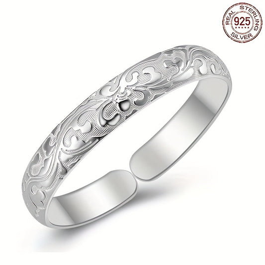 925 Sterling Silver Retro Floral Open Bracelet – 10g, Versatile DIY Jewelry for Charms, Easy-to-Wear Fashion Gift