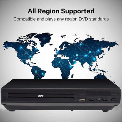 2024 All Region Free DVD Player - DVD and CD Disc Player with AV Output, USB Support, and Remote Control