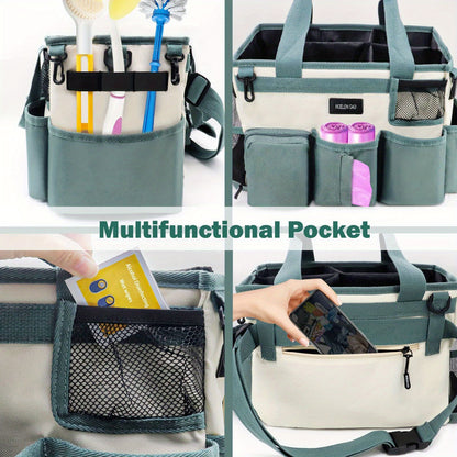 Wearable Cleaning Caddy Bag - Adjustable Shoulder and Waist Straps for Organizing Cleaning Supplies - Large Green and White Tote for Cleaners and Housekeepers