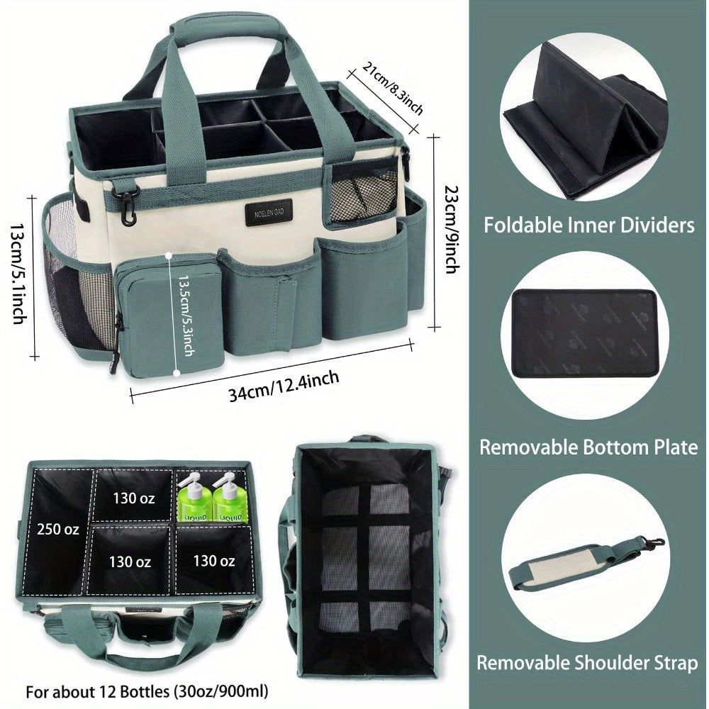 Wearable Cleaning Caddy Bag - Adjustable Shoulder and Waist Straps for Organizing Cleaning Supplies - Large Green and White Tote for Cleaners and Housekeepers