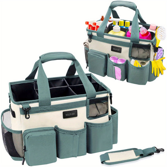 Wearable Cleaning Caddy Bag - Adjustable Shoulder and Waist Straps for Organizing Cleaning Supplies - Large Green and White Tote for Cleaners and Housekeepers