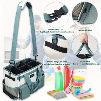 Wearable Cleaning Caddy Bag - Adjustable Shoulder and Waist Straps for Organizing Cleaning Supplies - Large Green and White Tote for Cleaners and Housekeepers