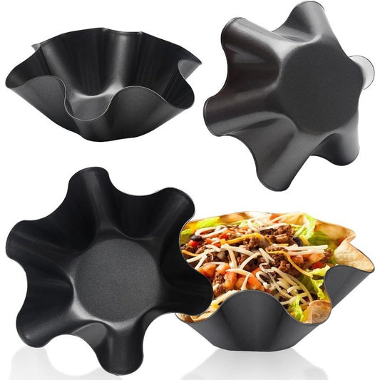 4pcs Non-Stick Metal Baking Trays – Corn Cake Bowl Shell Maker, Easy Clean, Industrial Kitchen Baking Tools & Food Service Equipment