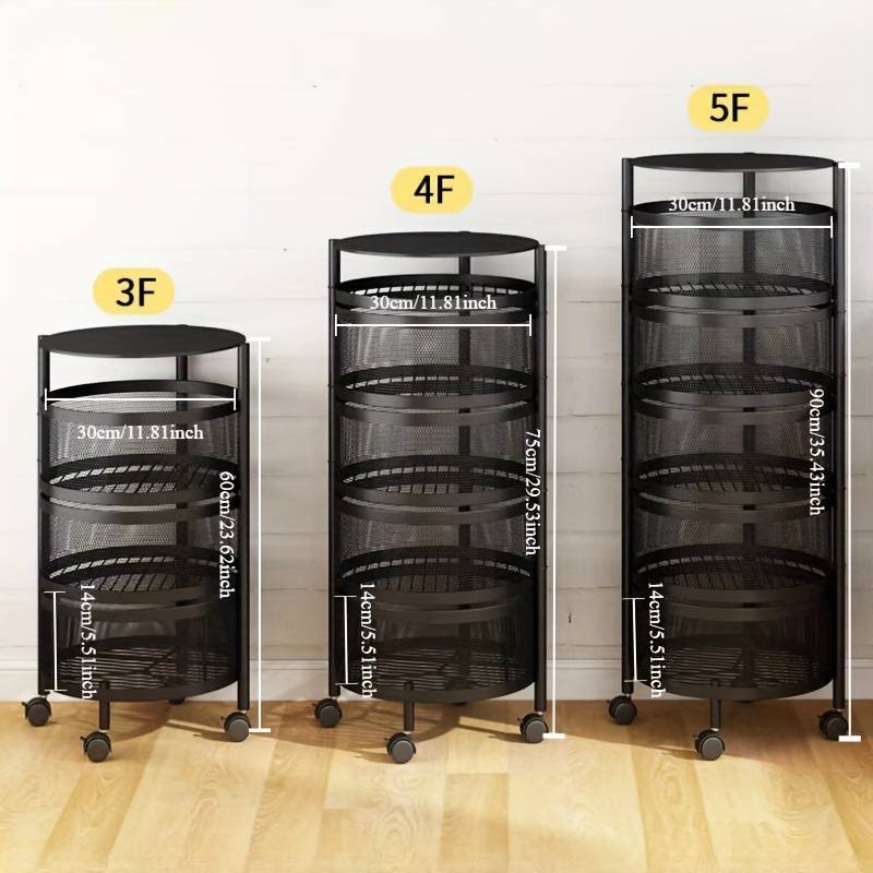 Rotating Kitchen Storage Rack – Easy Assembly Multi-Layer Fruit and Vegetable Organizer, Metal Material for Home and Living Room Kitchen Organization