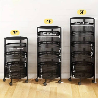 Rotating Kitchen Storage Rack – Easy Assembly Multi-Layer Fruit and Vegetable Organizer, Metal Material for Home and Living Room Kitchen Organization