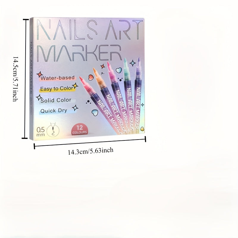 Nail Doodle Pen Set - 12 Color Acrylic Paint Pen for DIY Nail Art, Quick Drying, Precision 3D Dot Stitching, Suitable for Home and Salon Use, Professional Long-Lasting Details