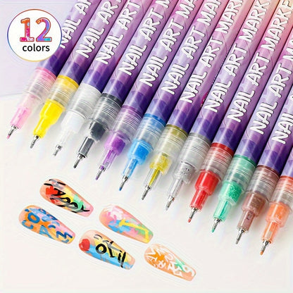 Nail Doodle Pen Set - 12 Color Acrylic Paint Pen for DIY Nail Art, Quick Drying, Precision 3D Dot Stitching, Suitable for Home and Salon Use, Professional Long-Lasting Details