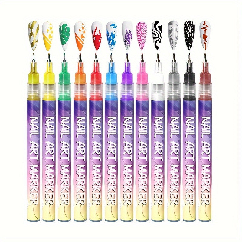 Nail Doodle Pen Set - 12 Color Acrylic Paint Pen for DIY Nail Art, Quick Drying, Precision 3D Dot Stitching, Suitable for Home and Salon Use, Professional Long-Lasting Details