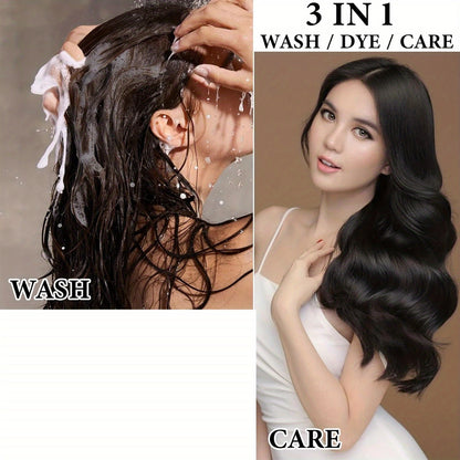 2pcs Black Hair Dye Shampoo – 3 in 1 Washing, Conditioning and Dyeing, Color Lock Formula, Moisturizing, Natural and Long-Lasting for Grey Hair, Men and Women