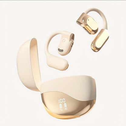 5.4 Chip Wireless Sport Earbuds - Open-Ear Headphones with LED Display, Sweat-Resistant, Hands-Free Calling, and Long-Lasting Comfort (Black/Skin)