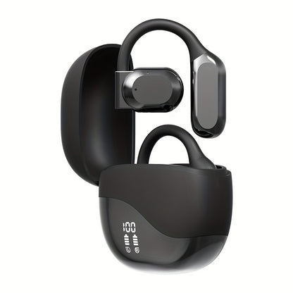 5.4 Chip Wireless Sport Earbuds - Open-Ear Headphones with LED Display, Sweat-Resistant, Hands-Free Calling, and Long-Lasting Comfort (Black/Skin)