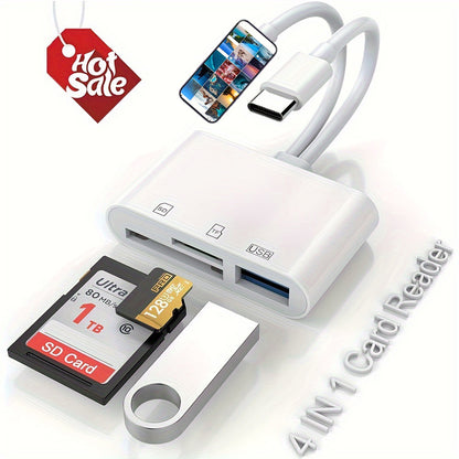 4 in 1 USB 3.0 OTG Adapter - Type-C Mobile Storage, SD/TF Card Reader, Plug and Play for iPhone, iPad, Samsung, Android Phones