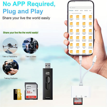 4 in 1 USB 3.0 OTG Adapter - Type-C Mobile Storage, SD/TF Card Reader, Plug and Play for iPhone, iPad, Samsung, Android Phones