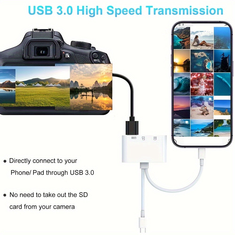 4 in 1 USB 3.0 OTG Adapter - Type-C Mobile Storage, SD/TF Card Reader, Plug and Play for iPhone, iPad, Samsung, Android Phones