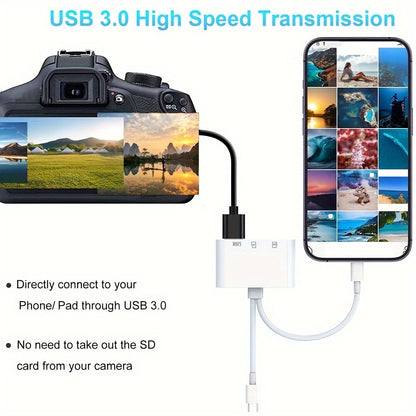 4 in 1 USB 3.0 OTG Adapter - Type-C Mobile Storage, SD/TF Card Reader, Plug and Play for iPhone, iPad, Samsung, Android Phones