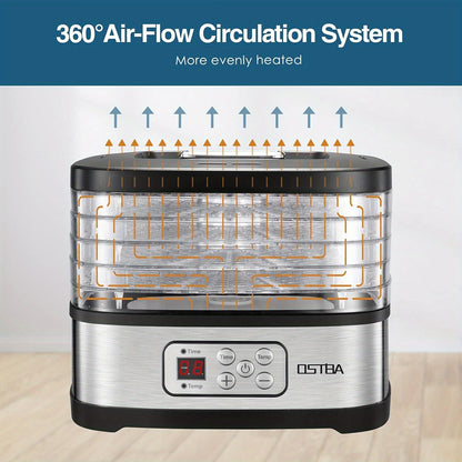5 Tray OSTBA Food Dehydrator Machine – Adjustable Temp Control, 72H Timer, LED Display and Recipe Book – 240W for Drying Food, Jerky, Fruit, Dog Treats