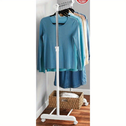 Adjustable Rolling Garment Rack – Metal Chrome & White, 84-121W x 44D x 123.5-163H cm