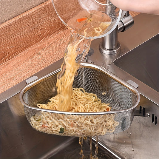 201 Stainless Steel Triangle Corner Sink Strainer – Multipurpose Mesh Drain Basket for Kitchen, Easy-Clean & Space-Efficient with Dual-Use Hanging & Standing Options