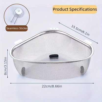 201 Stainless Steel Triangle Corner Sink Strainer – Multipurpose Mesh Drain Basket for Kitchen, Easy-Clean & Space-Efficient with Dual-Use Hanging & Standing Options