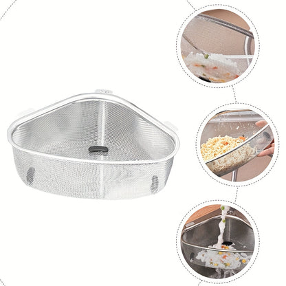 201 Stainless Steel Triangle Corner Sink Strainer – Multipurpose Mesh Drain Basket for Kitchen, Easy-Clean & Space-Efficient with Dual-Use Hanging & Standing Options