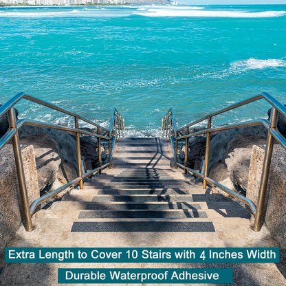 10 Pack Non-Slip Outdoor Stair Treads – Heavy-Duty Rubber Traction Grip Tape for Stairs & Decks