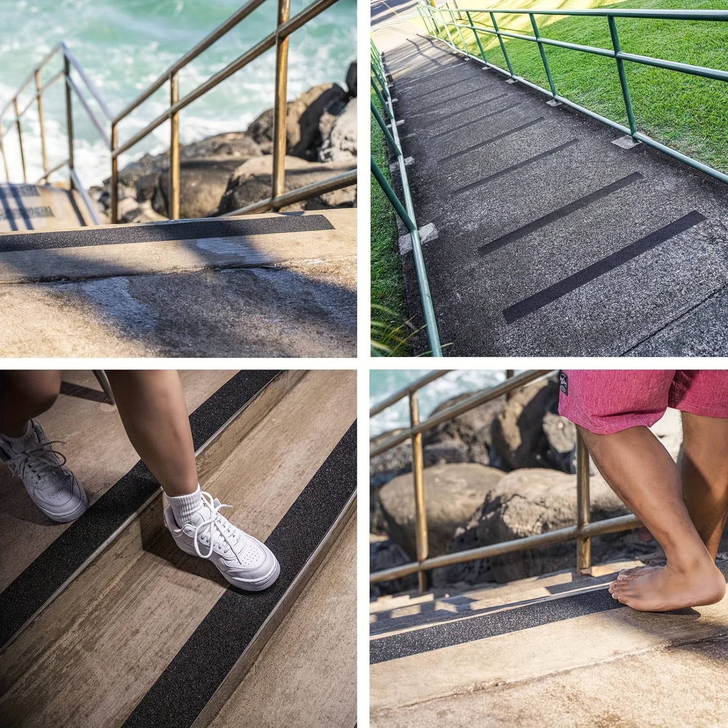 10 Pack Non-Slip Outdoor Stair Treads – Heavy-Duty Rubber Traction Grip Tape for Stairs & Decks
