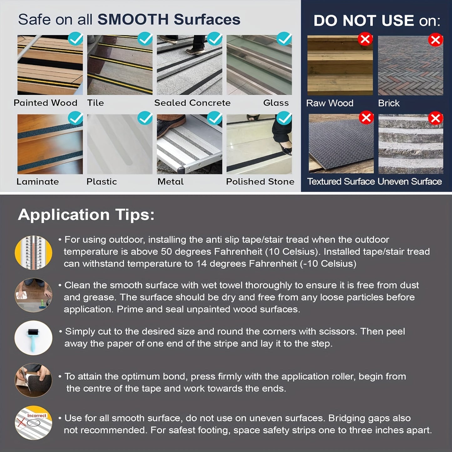 10 Pack Non-Slip Outdoor Stair Treads – Heavy-Duty Rubber Traction Grip Tape for Stairs & Decks