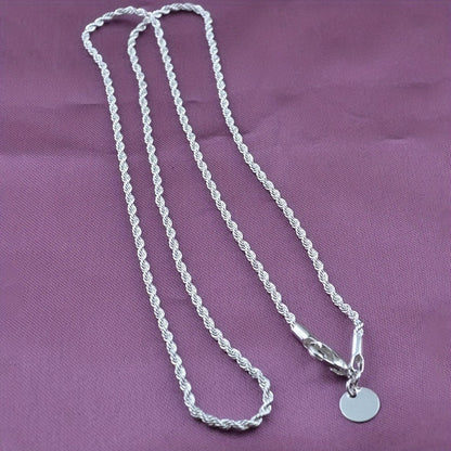 2PCS 925 Sterling Silver Twisted Rope Chain Necklace & Bracelet - Simple Hip-Hop Style, Shiny Basic Chain, Elegant Women's Jewelry Accessories