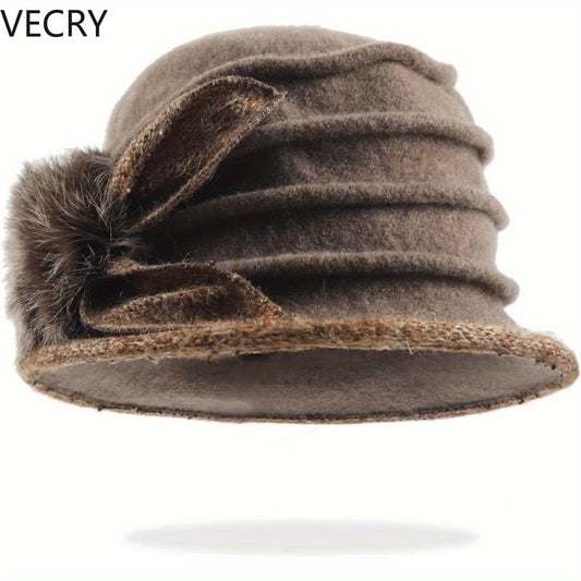 VECRY Beret Hat for Women - French Vintage Floral Wool Cloche, Classic Winter Dress Hat