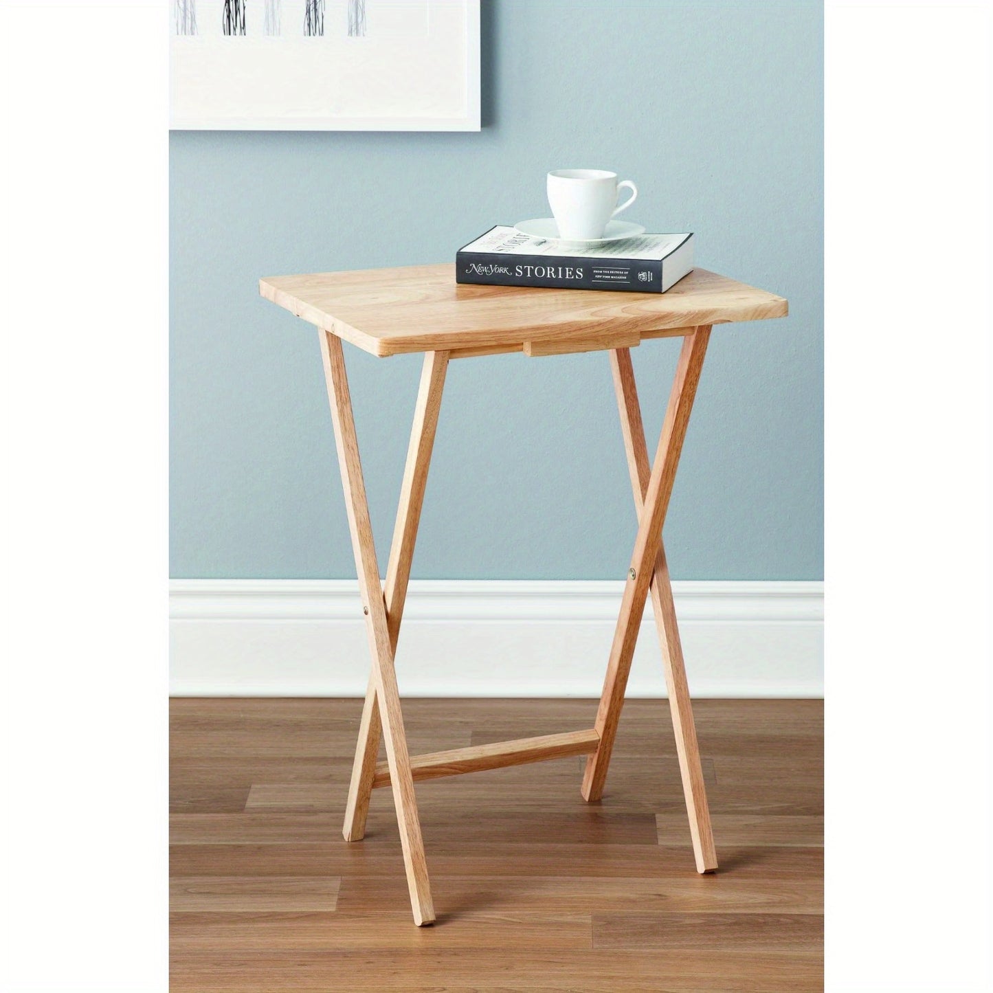 Indoor Single Folding TV Tray Table - Natural Wood, 19 x 15 x 26 inches, Compact & Space-Saving