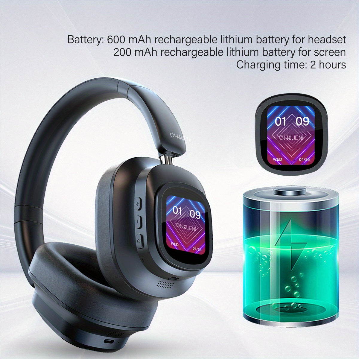 Hybrid Active Noise Cancelling Headphones - Wireless Over-Ear with Detachable Magnetic Screen, 40H Playtime for Home, Office, Travel