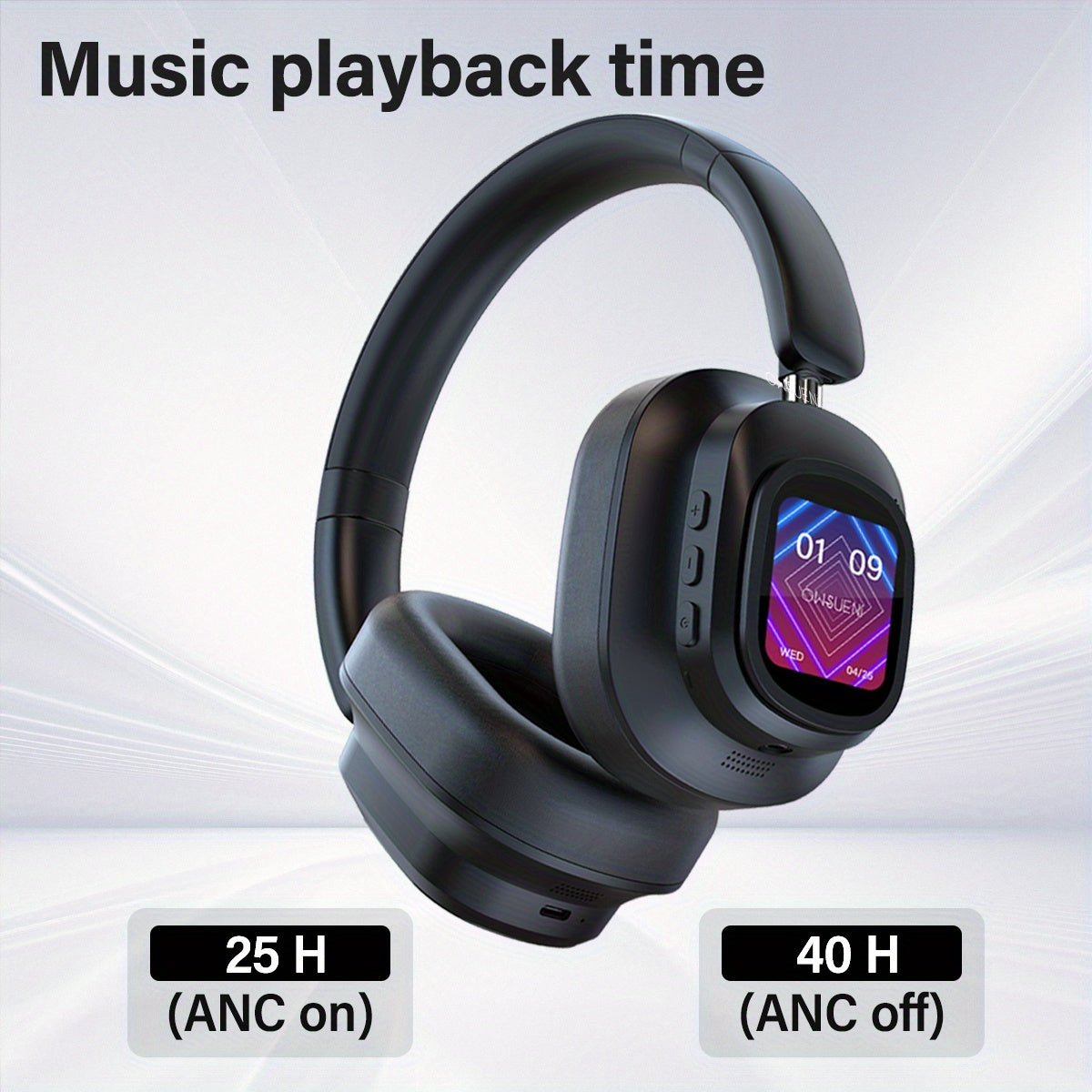 Hybrid Active Noise Cancelling Headphones - Wireless Over-Ear with Detachable Magnetic Screen, 40H Playtime for Home, Office, Travel