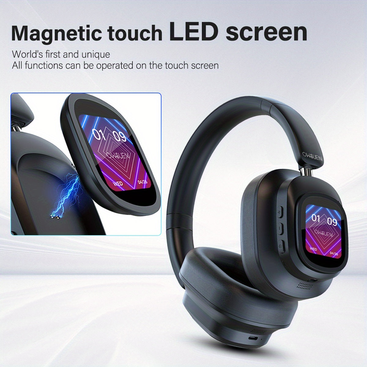 Hybrid Active Noise Cancelling Headphones - Wireless Over-Ear with Detachable Magnetic Screen, 40H Playtime for Home, Office, Travel