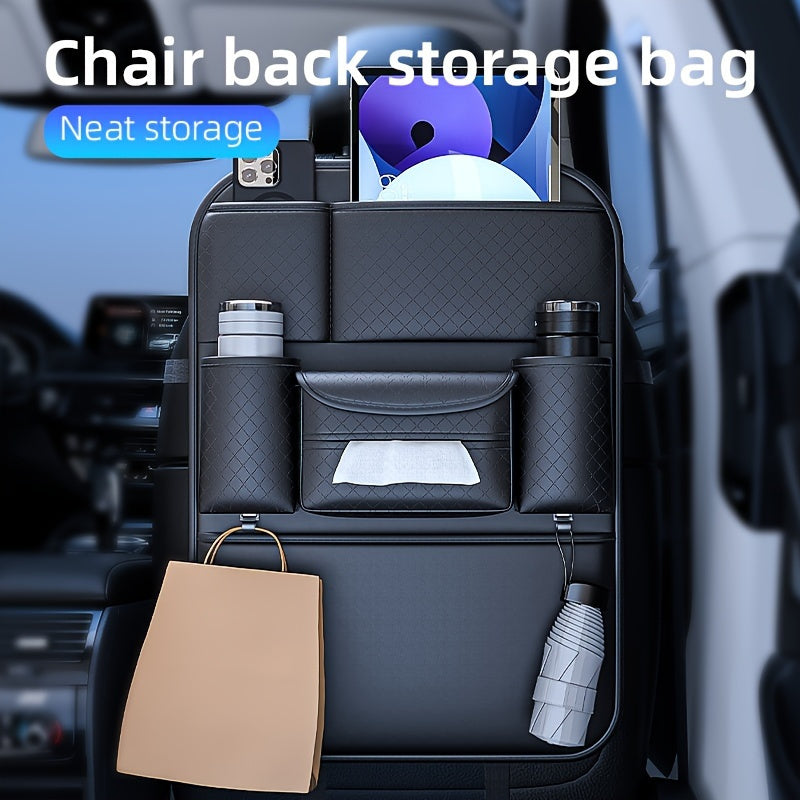 Premium Faux Leather Car Seat Back Organizer - Large Capacity Storage Bag for Vehicle Interior Accessories
