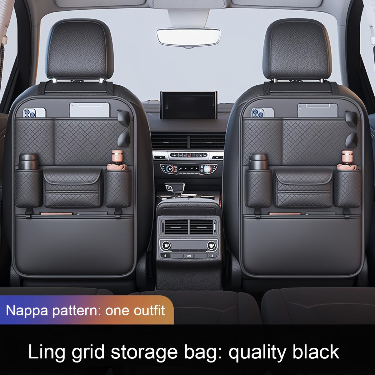 Premium Faux Leather Car Seat Back Organizer - Large Capacity Storage Bag for Vehicle Interior Accessories