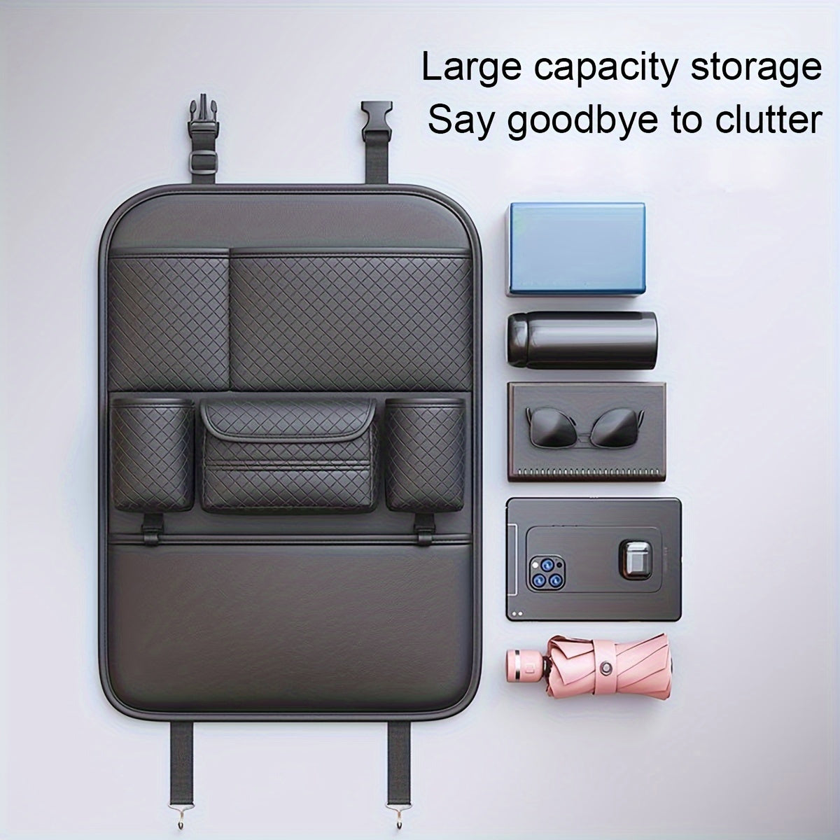 Premium Faux Leather Car Seat Back Organizer - Large Capacity Storage Bag for Vehicle Interior Accessories