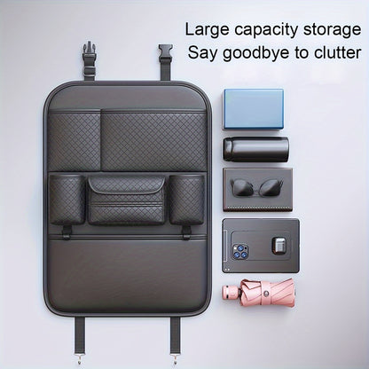 Premium Faux Leather Car Seat Back Organizer - Large Capacity Storage Bag for Vehicle Interior Accessories